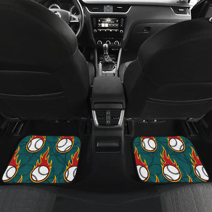 Baseball Fire Print Pattern Car Floor Mats Front Back