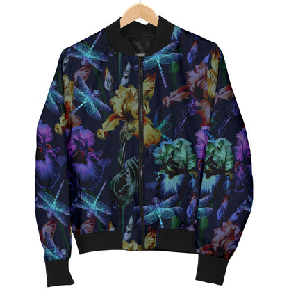 Dragonfly With Floral Print Pattern Men Bomber Jacket