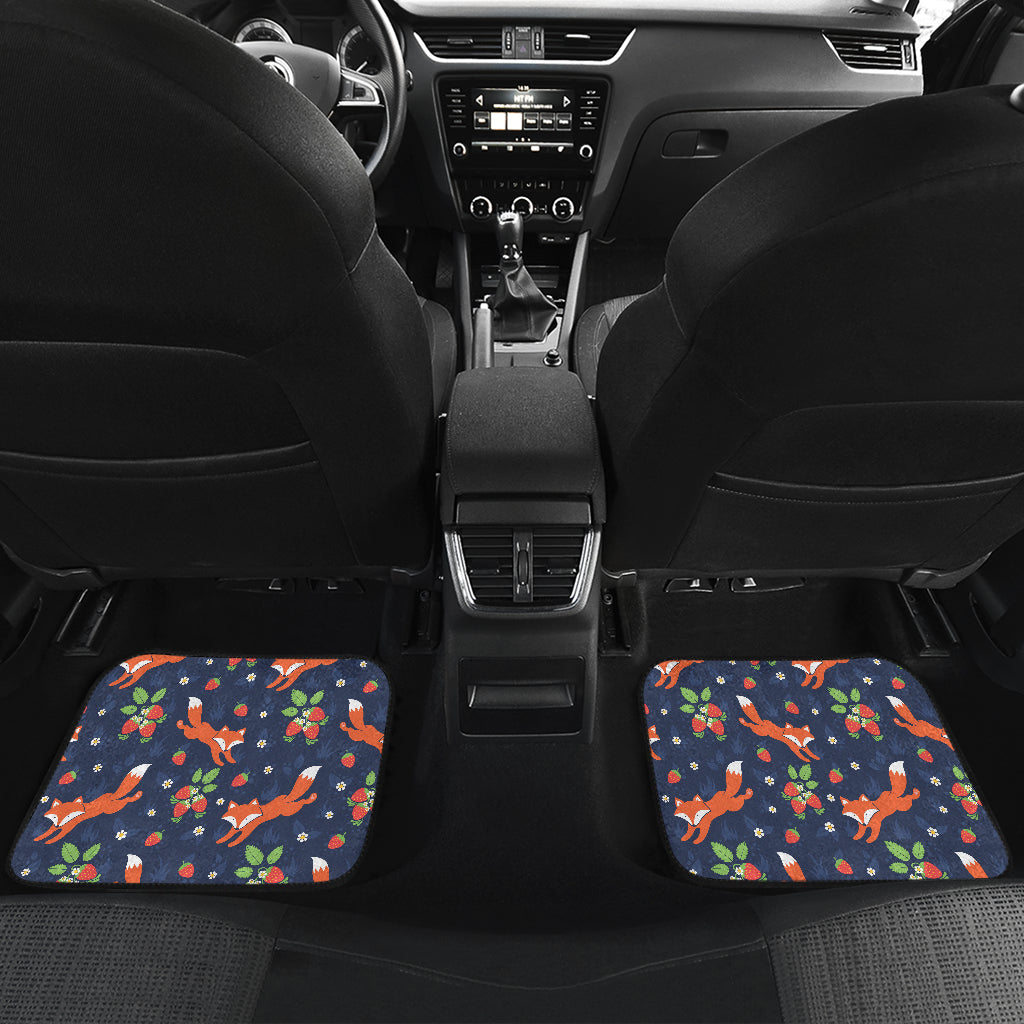Fox Strawberry Print Pattern Car Floor Mats Front Back