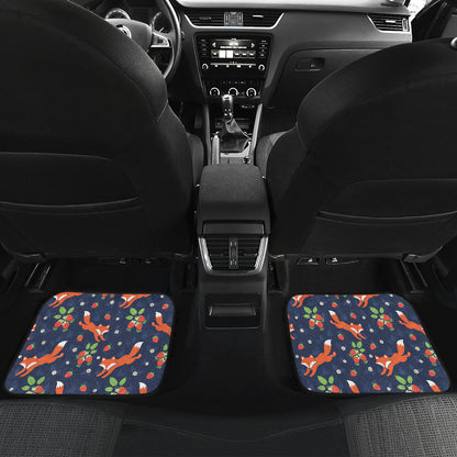 Fox Strawberry Print Pattern Car Floor Mats Front Back