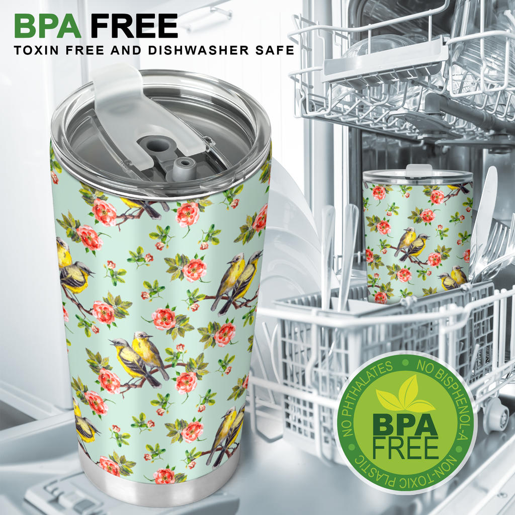 Bird with Red Flower Print Pattern Tumbler