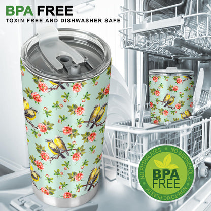 Bird with Red Flower Print Pattern Tumbler