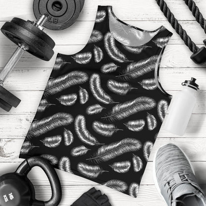 Feather Black White Design Print Men Tank Top