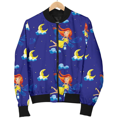 Fairy with Moon Print Pattern Men Bomber Jacket