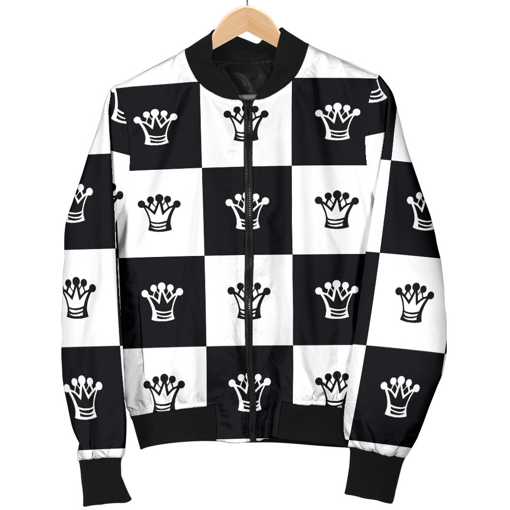 Checkered Flag Crown Pattern Men Bomber Jacket