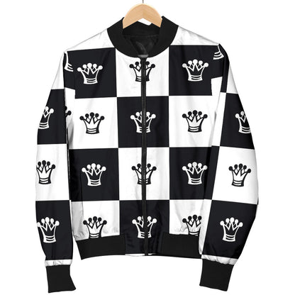 Checkered Flag Crown Pattern Men Bomber Jacket