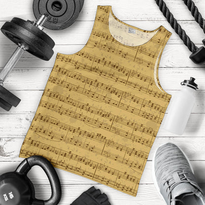 Music Note Vintage Themed Print Men Tank Top