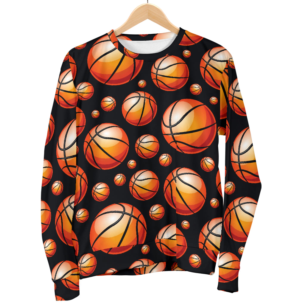 Basketball Black Background Pattern Men Long Sleeve Sweatshirt