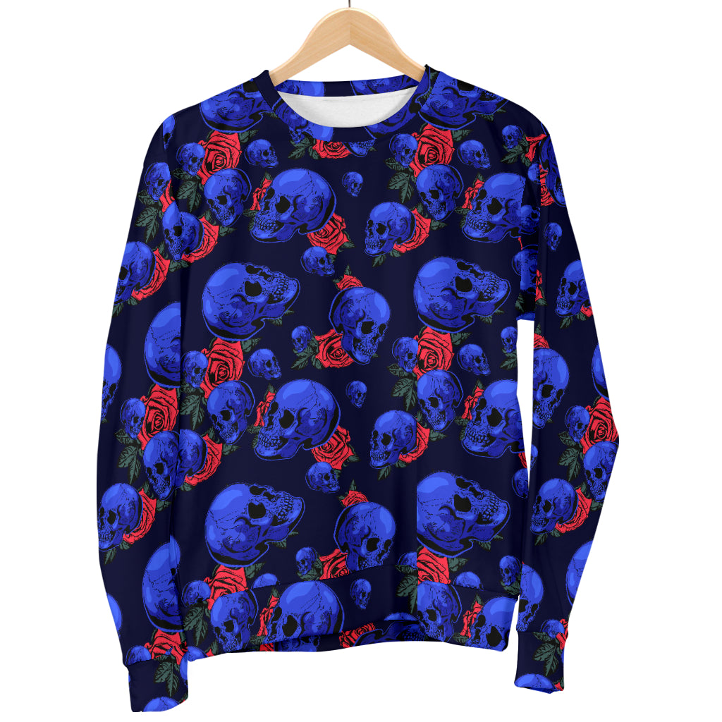 Skull Roses Neon Design Themed Print Men Long Sleeve Sweatshirt