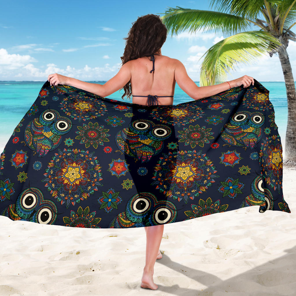 Owl Boho Style Pattern Print Design A04 Sarong Pareo Wrap