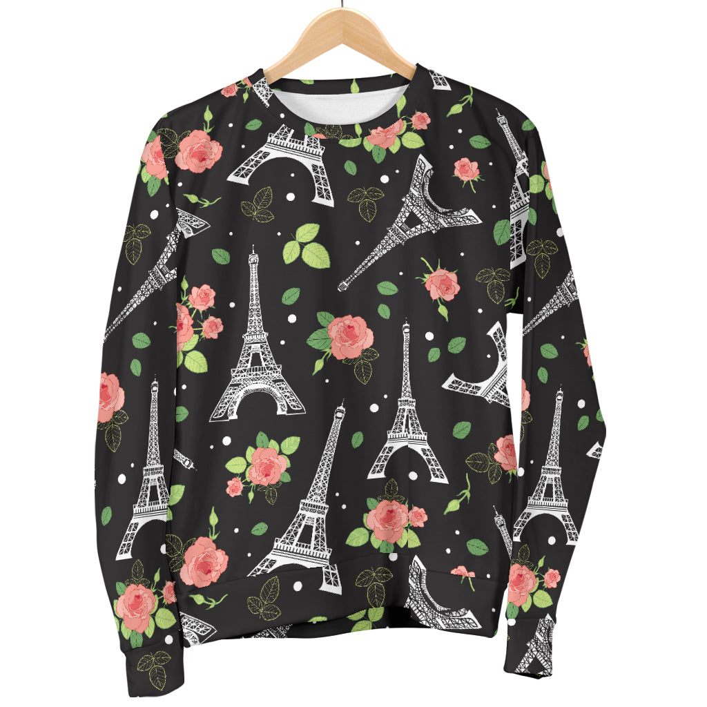 Eiffel Tower Rose Print Women Long Sleeve Sweatshirt