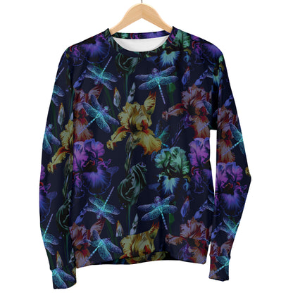 Dragonfly With Floral Print Pattern Men Long Sleeve Sweatshirt