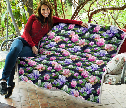Lotus Flower Print Design Quilt Bedspread