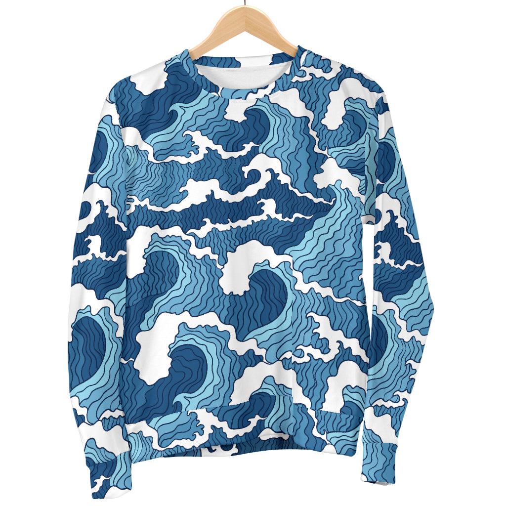 Wave Themed Pattern Print Men Long Sleeve Sweatshirt