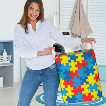 Autism Awareness Puzzles Design Print Laundry Basket
