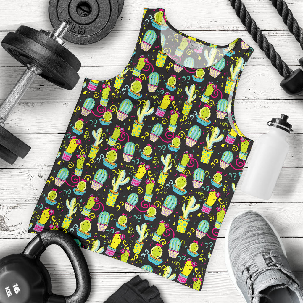 Cactus Neon Style Print Pattern Men Tank Top