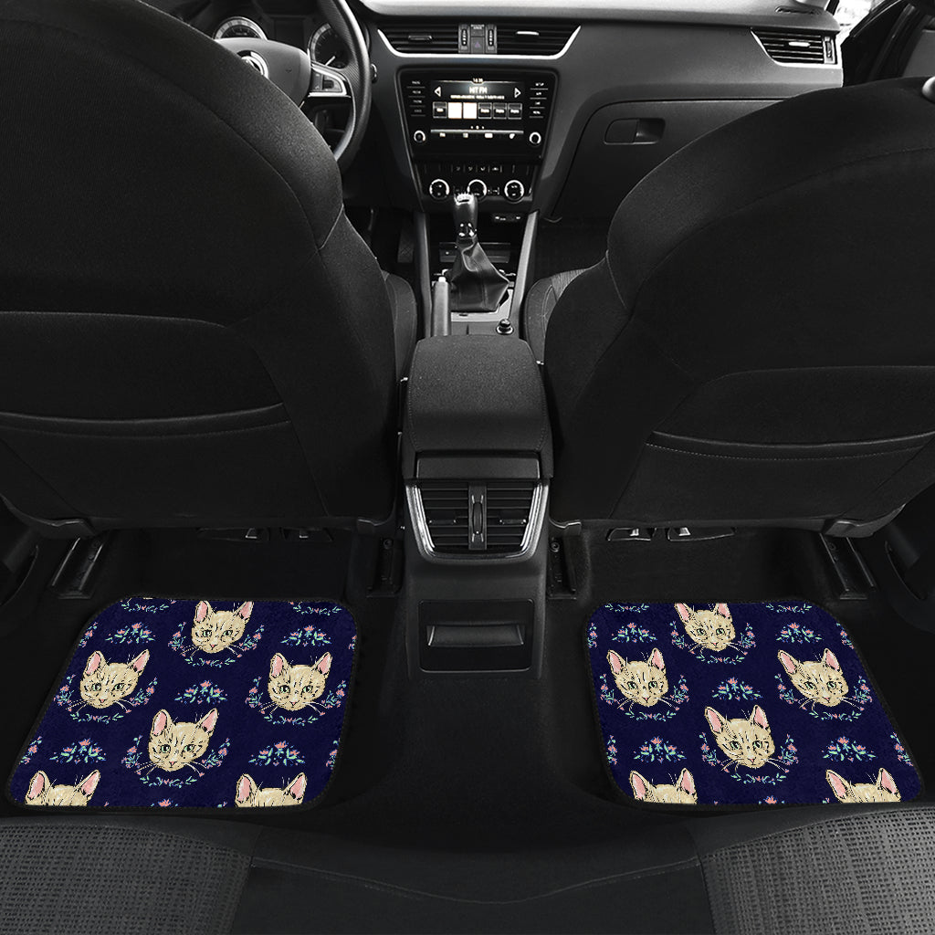 Cat Head with flower Print Pattern Car Floor Mats Front Back