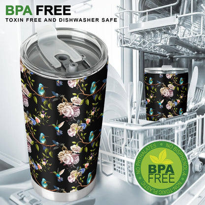 Hummingbird Flower Themed Print Tumbler