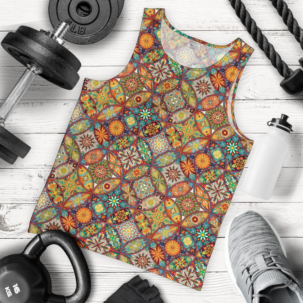 Mandala Flower Themed Design Print Men Tank Top