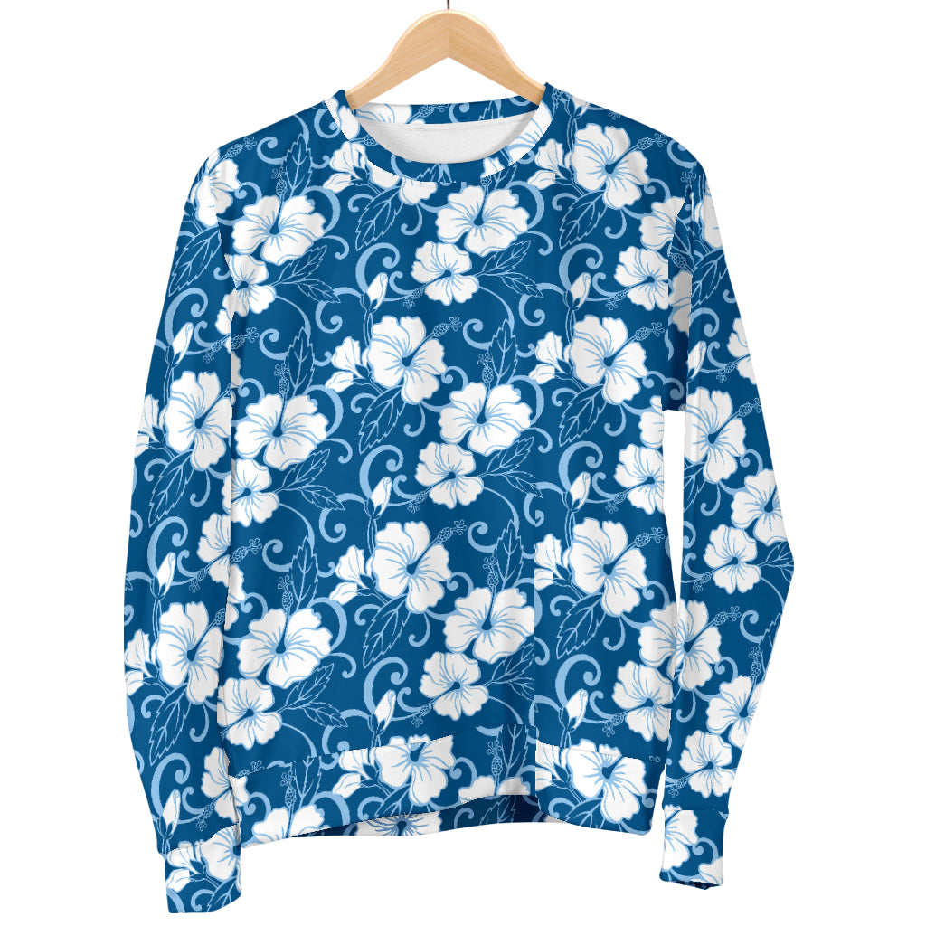Hibiscus Blue Flower Hawaiian Print Women Long Sleeve Sweatshirt