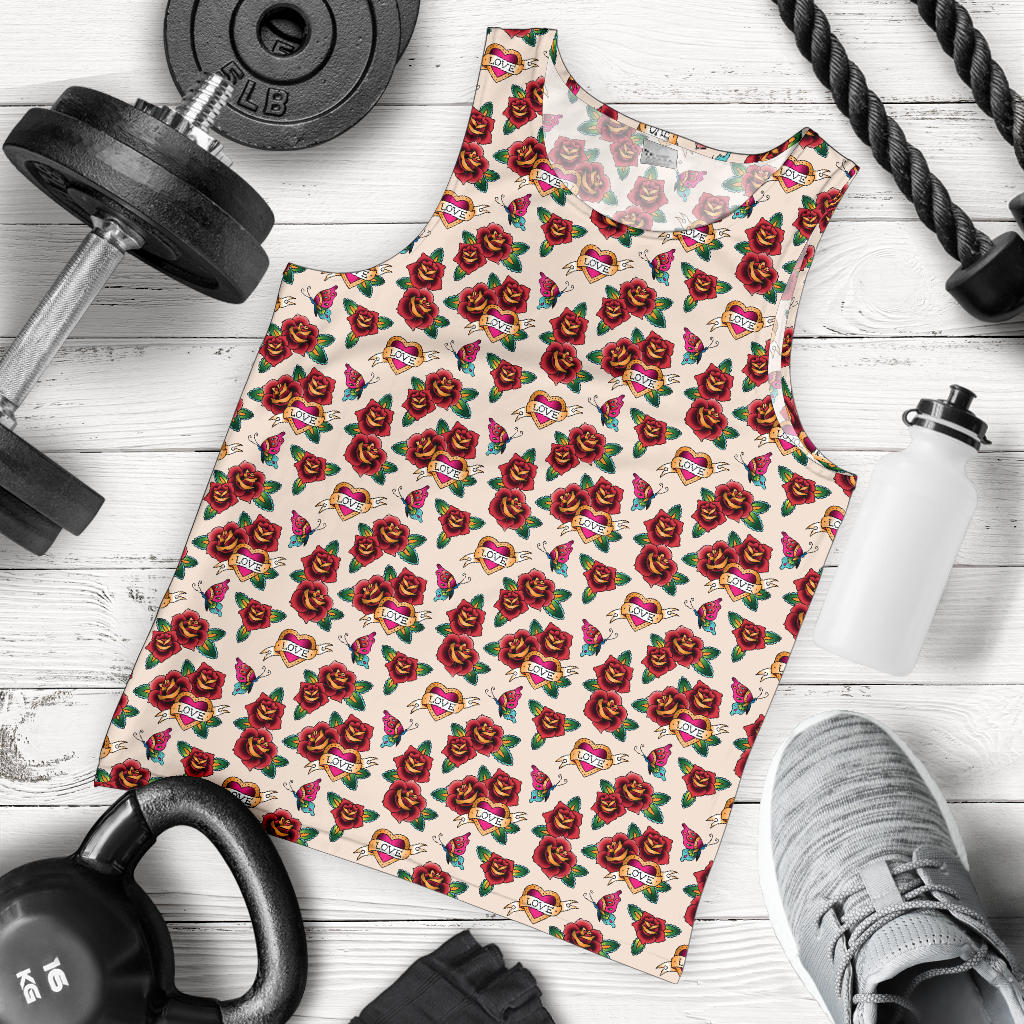 Old School Tattoo Rose Pattern Men Tank Top