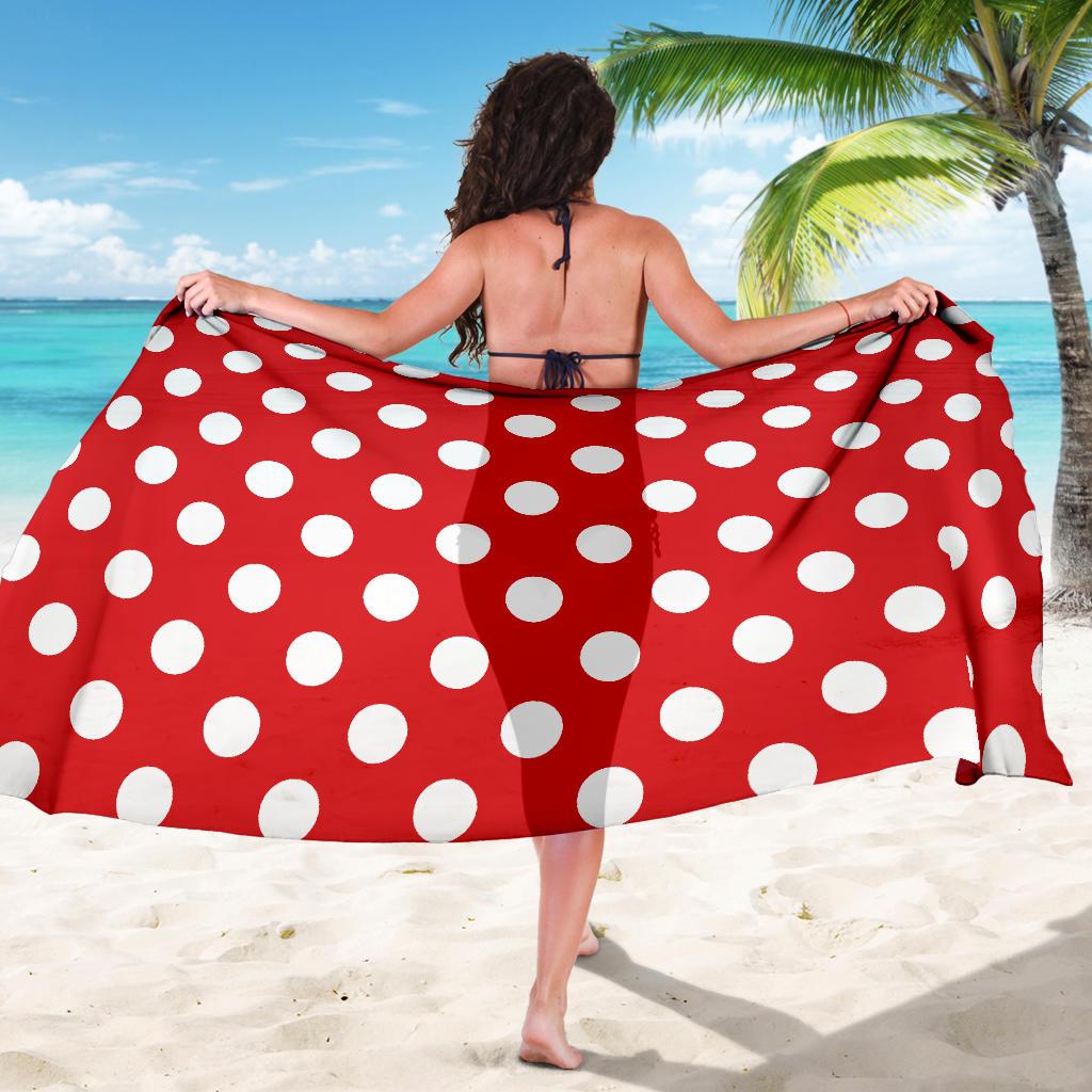 Polka Dot Red Pattern Print Design 04 Sarong Pareo Wrap