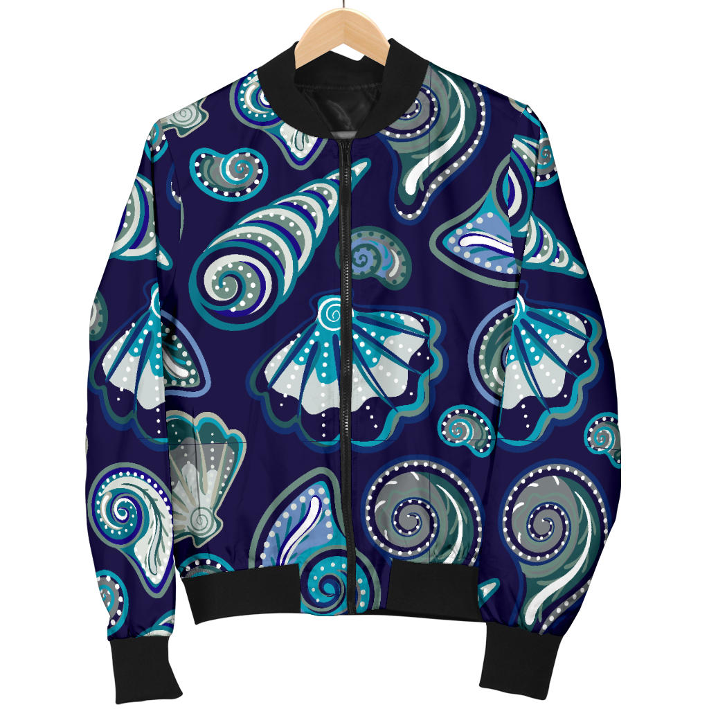 Beach Seashell Blue Print Men Bomber Jacket