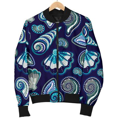Beach Seashell Blue Print Men Bomber Jacket