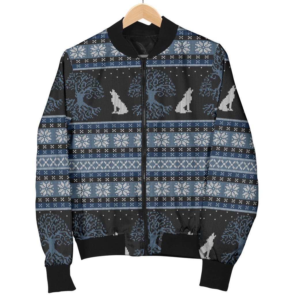 Wolf Tree of Life Knit Design Print Men Bomber Jacket