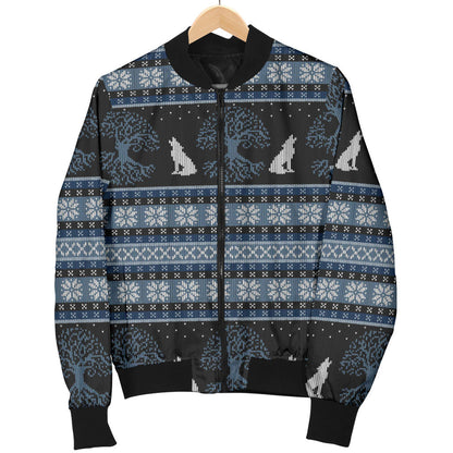 Wolf Tree of Life Knit Design Print Men Bomber Jacket