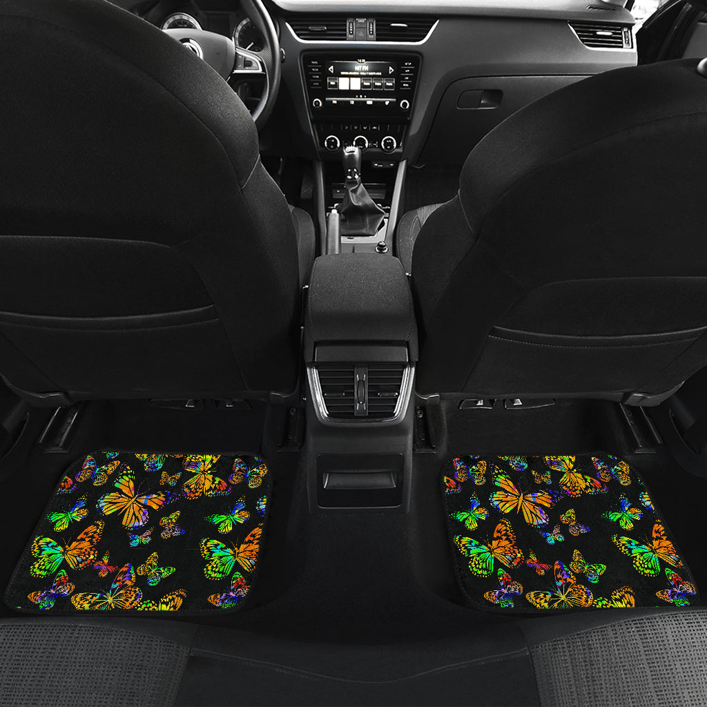 Butterfly Neon Color Print Pattern Car Floor Mats Front Back