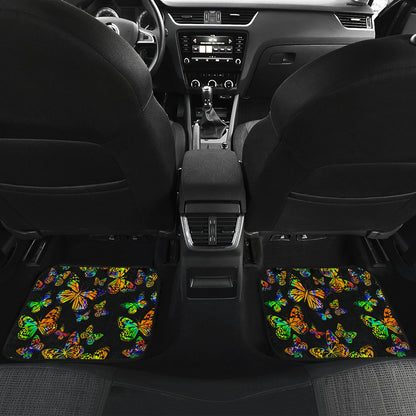 Butterfly Neon Color Print Pattern Car Floor Mats Front Back