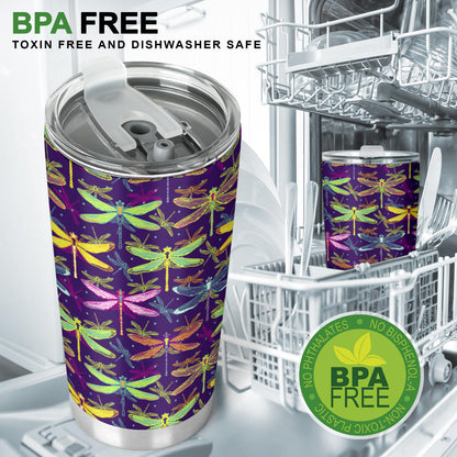 Dragonfly Neon Color Print Pattern Tumbler