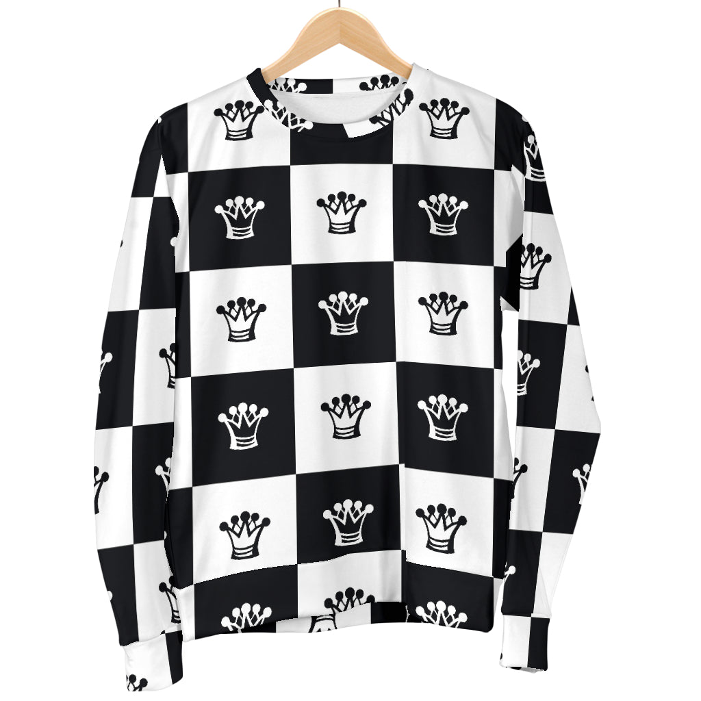 Checkered Flag Crown Pattern Women Long Sleeve Sweatshirt