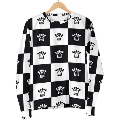 Checkered Flag Crown Pattern Women Long Sleeve Sweatshirt