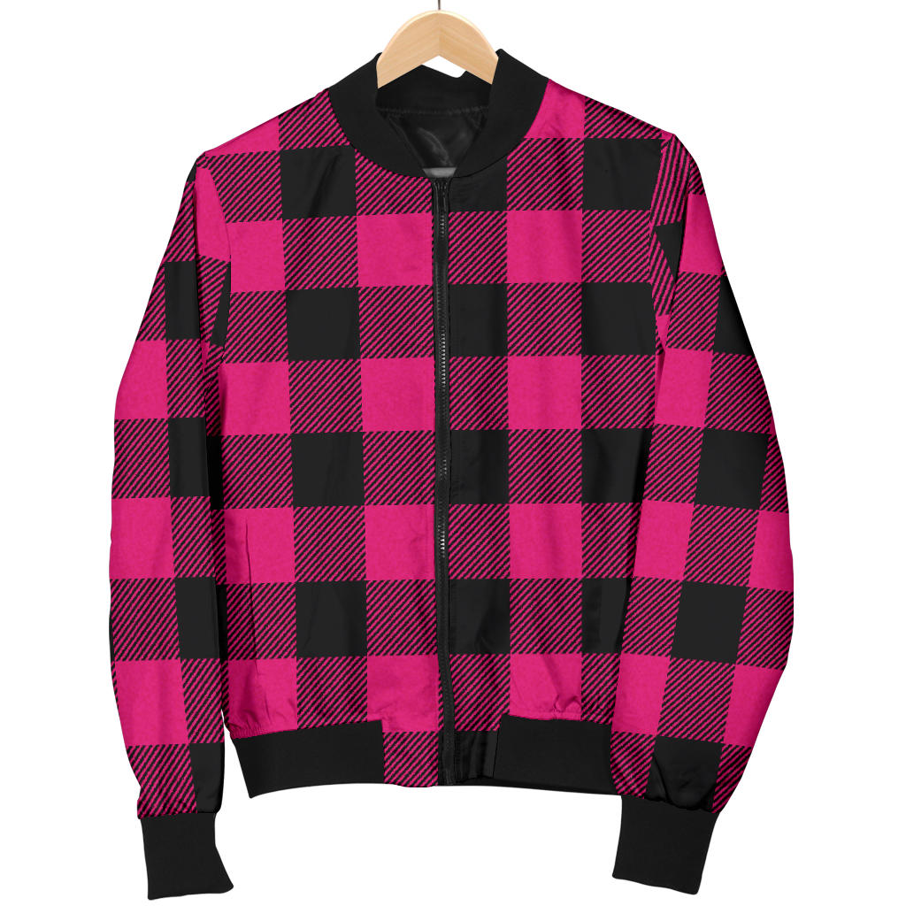 Pink Tartan Plaid Pattern Men Bomber Jacket