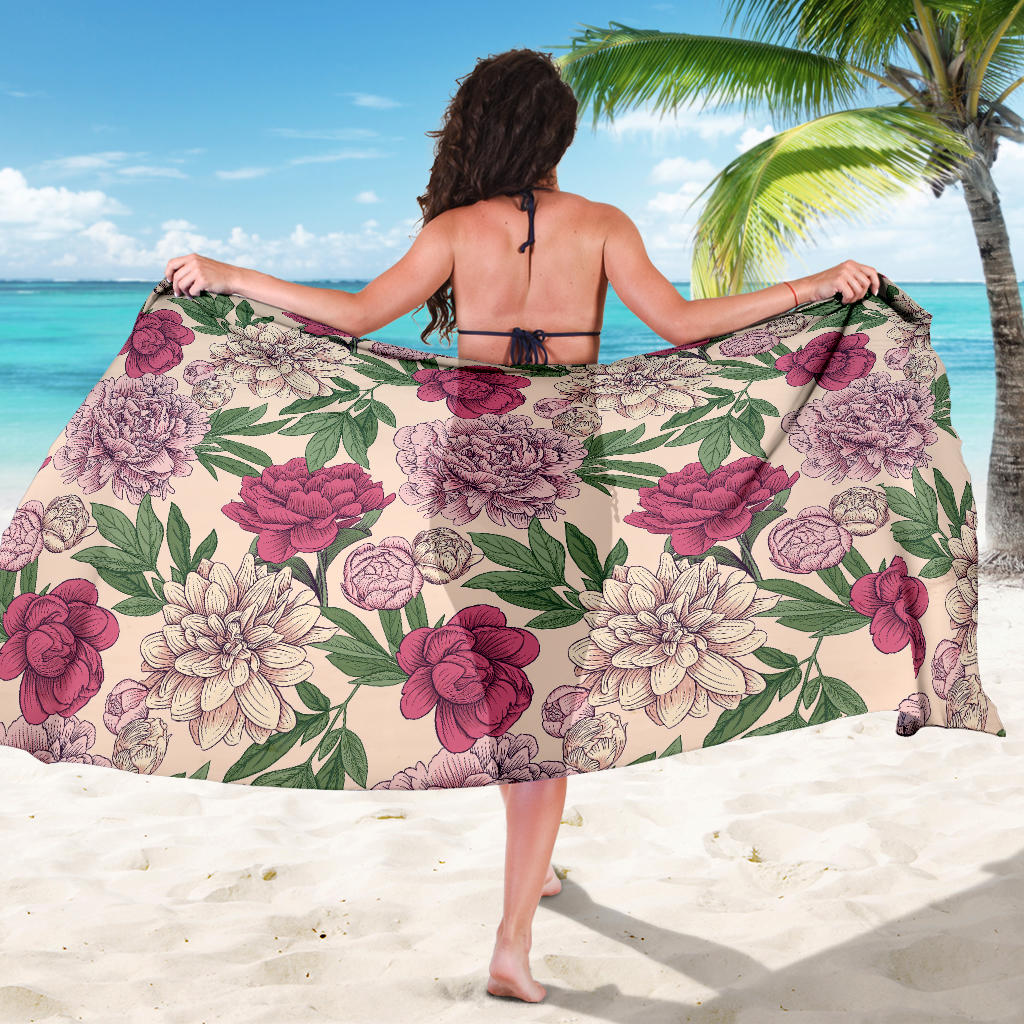 Peony Pattern Print Design A01 Sarong Pareo Wrap