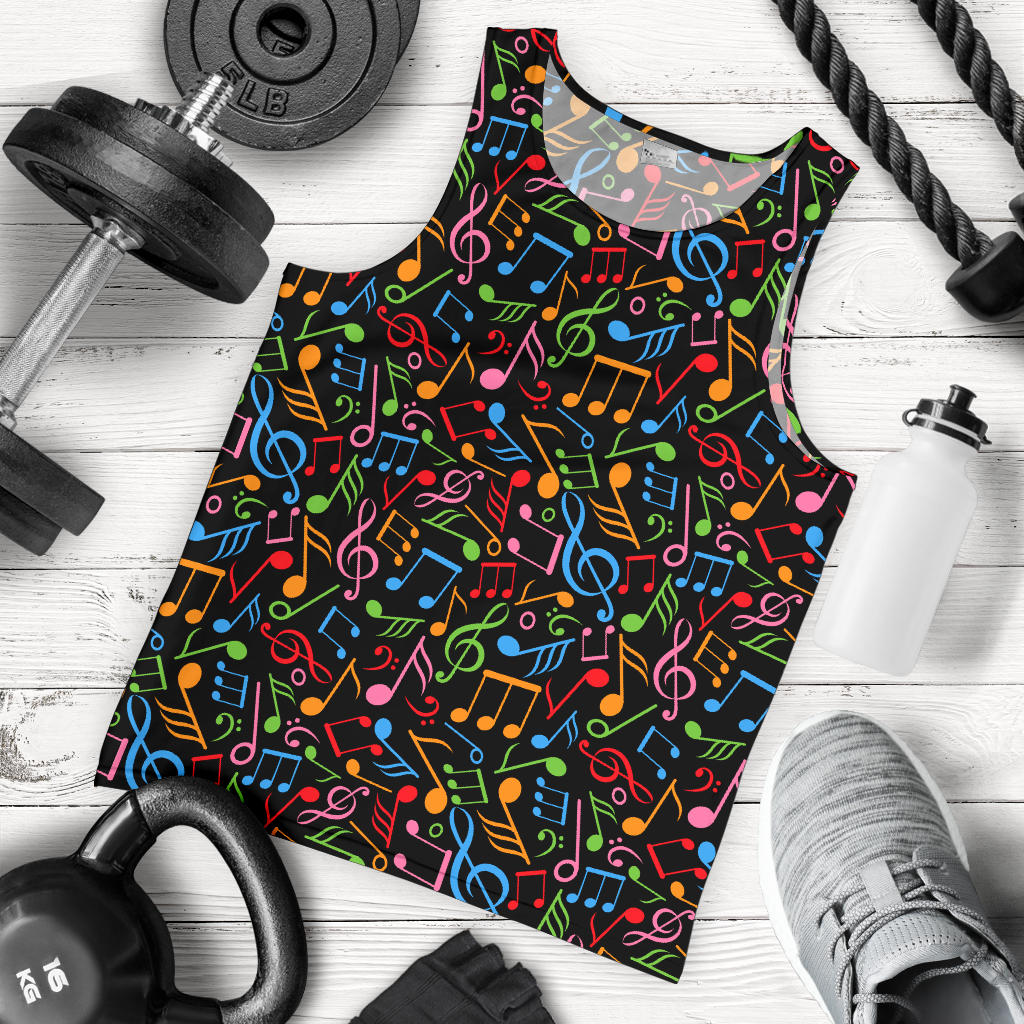Music Note Colorful Themed Print Men Tank Top