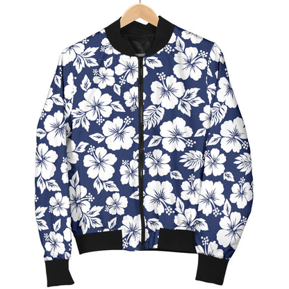 Hibiscus Blue Hawaiian Flower Style Men Bomber Jacket
