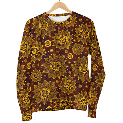 Gold Sunflower Hand Drawn Print Men Long Sleeve Sweatshirt