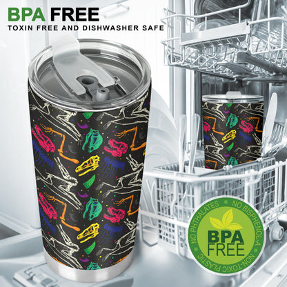 Dinosaur Skull Color Print Pattern Tumbler