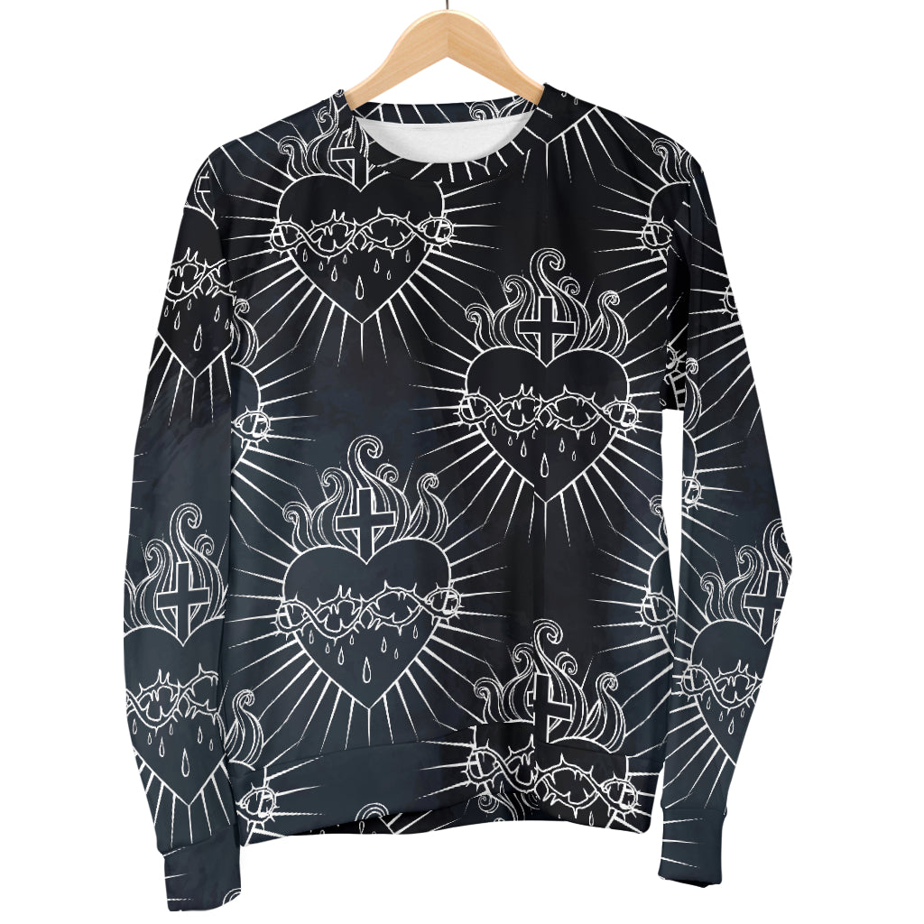 Christian Heart Tattoo Style Men Long Sleeve Sweatshirt