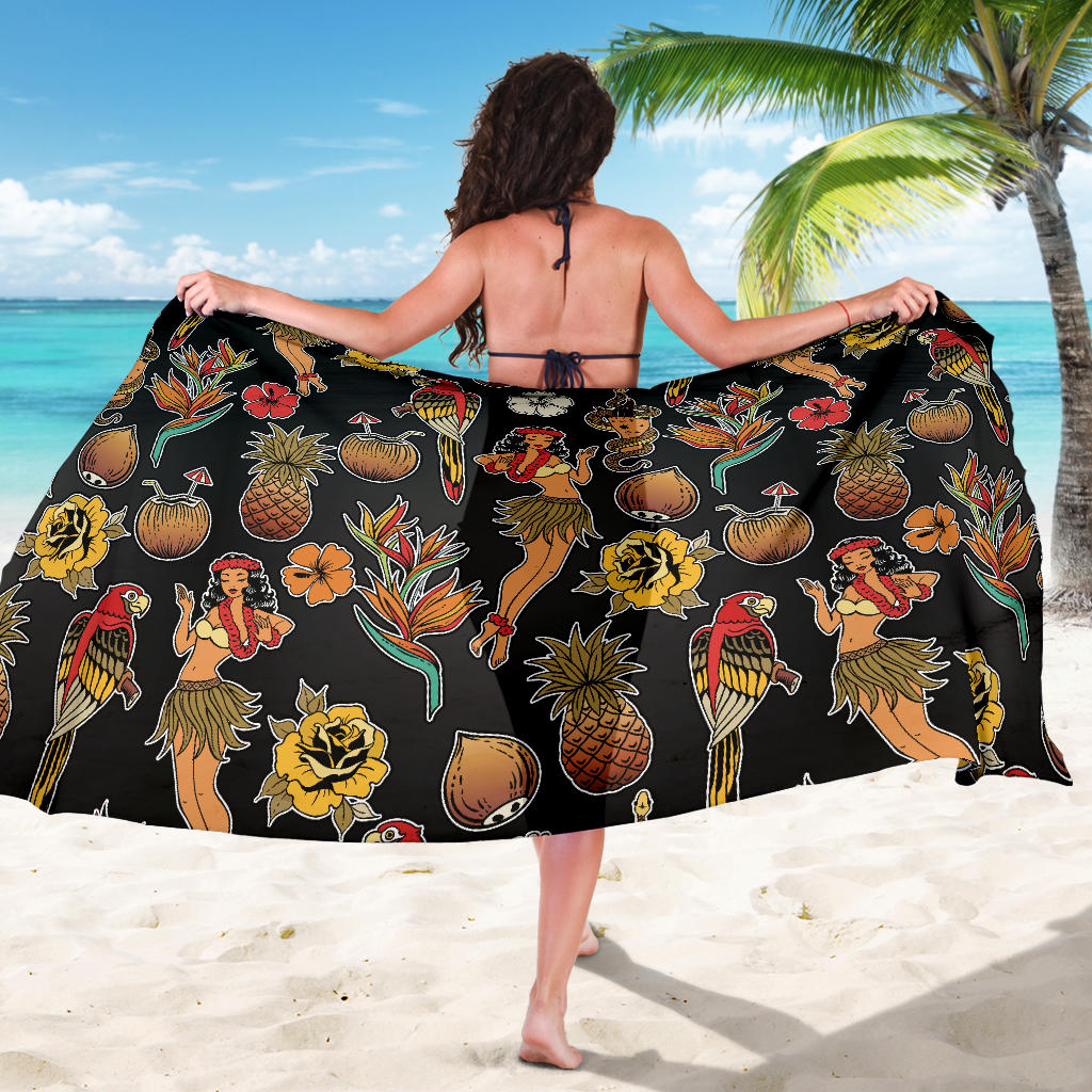 Hula Dancers Hawaiian Style Pattern Print Design 02 Sarong Pareo Wrap
