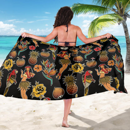 Hula Dancers Hawaiian Style Pattern Print Design 02 Sarong Pareo Wrap