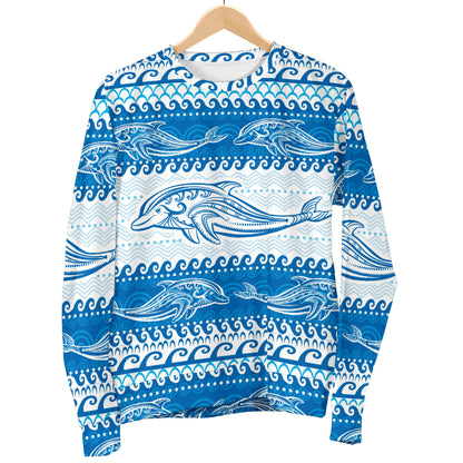 Dolphin Tribal Print Pattern Men Long Sleeve Sweatshirt