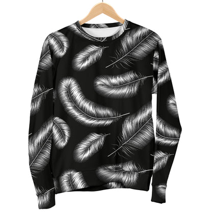 Feather Black White Design Print Women Long Sleeve Sweatshirt
