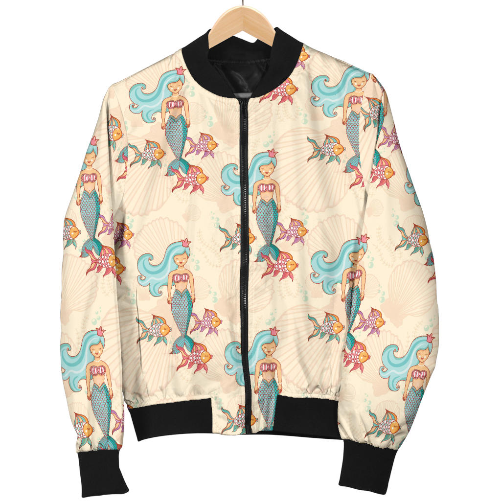 Mermaid Girl With Fish Design Print Men Bomber Jacket