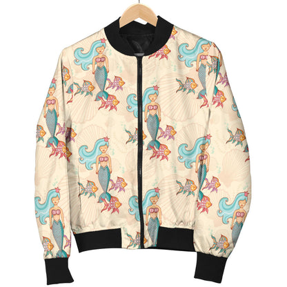 Mermaid Girl With Fish Design Print Men Bomber Jacket
