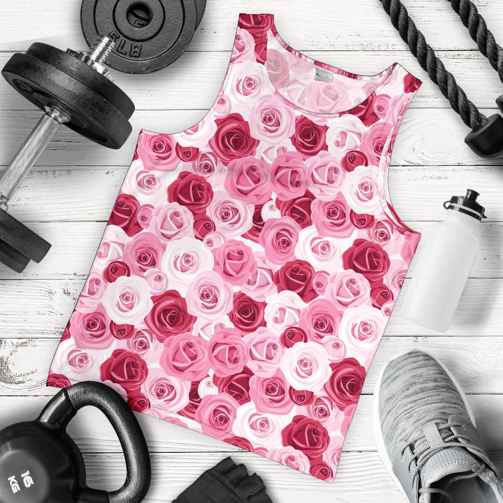 Pink Red Rose Pattern Print Men Tank Top