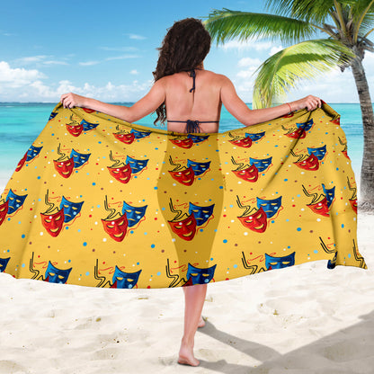 Acting Mask Pattern Print Design 02 Sarong Pareo Wrap